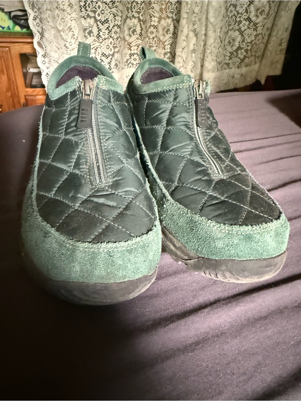 Lands' End Quilted Zip-Front Ankle Boots in Dark Green
